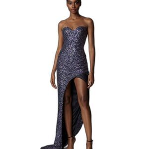 Alyce Paris STRAPLESS sequined high low evening gown multicolor prom formal